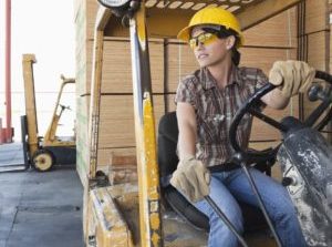 Woman on forklift