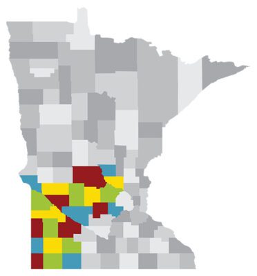 Map graphic of Minnesota with all the counties outlined