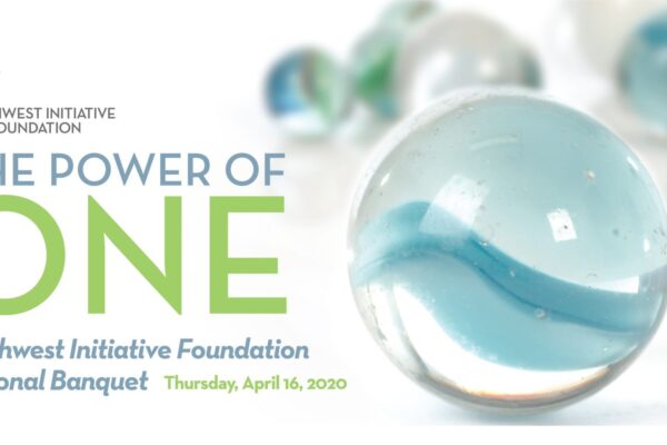 Graphic with marbles and text that reads, "The Power of One, Southwest Initiative Foundation Regional Banquet, Thursday, April 16, 2020"