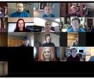 Screen shot of a video meeting with a grid of people