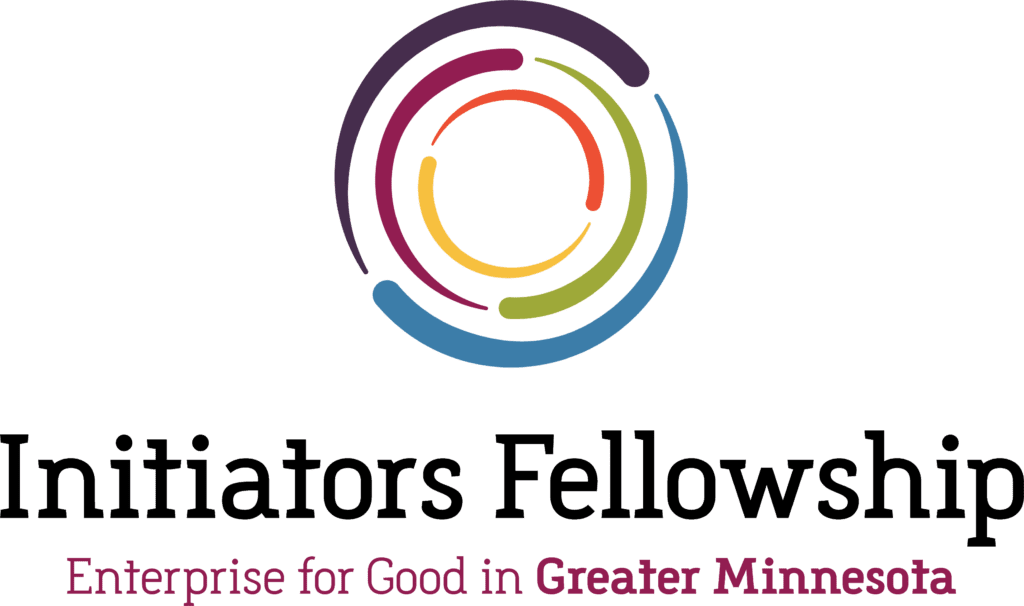 Logo showing concentric multi-color swirls with the words, "Initiators Fellowship: Enterprise for Good in Greater Minnesota"