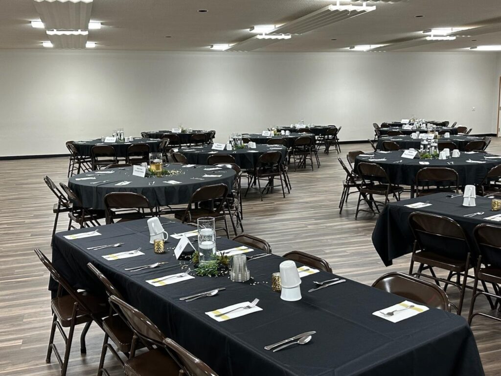 A community center has tables set for a special event.
