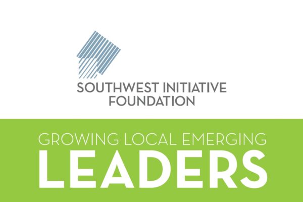 A graphic with Southwest Initiative Foundation's logo and "Growing Local: Emerging Leaders" in reverse type on green.