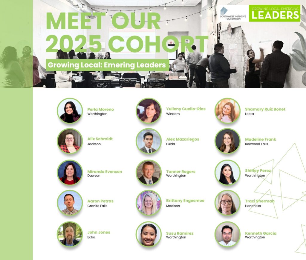 Graphic with circle-shaped head shots of 2025 Growing Local: Emerging Leaders.