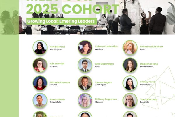 Graphic with circle-shaped head shots of 2025 Growing Local: Emerging Leaders.