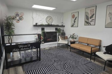 A cozy waiting room at Holly's Aesthetics and Spa