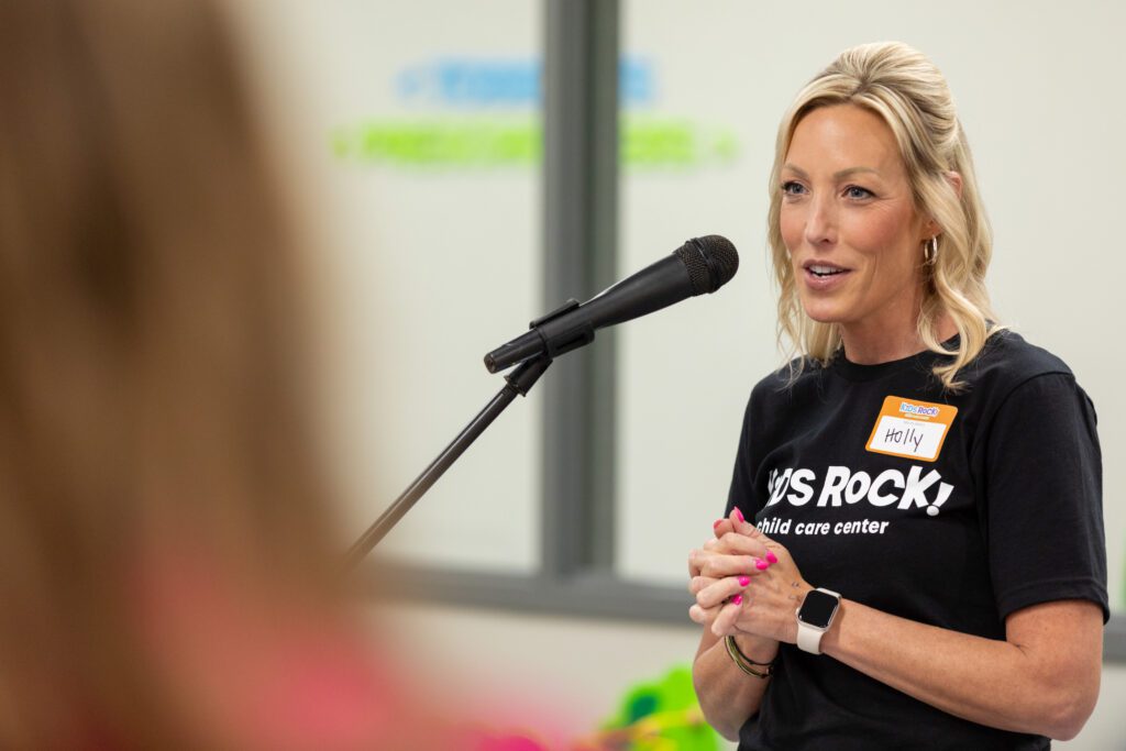 City of Luverne Economic Development Director Holly Sammons comments at the open Kids Rock! Child Care Center, 